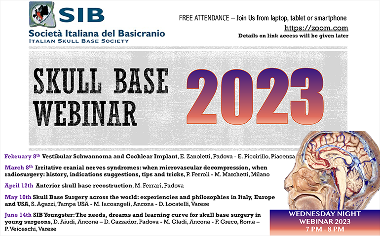 SKULL BASE WEBINAR 2023 - SIB Youngster: The needs, dreams and learning curve for skull base surgery in young surgeons, D. Aiudi, Ancona – D. Cazzador, Padova - M. Gladi, Ancona - F. Greco, Roma – P. Veiceschi, Varese
